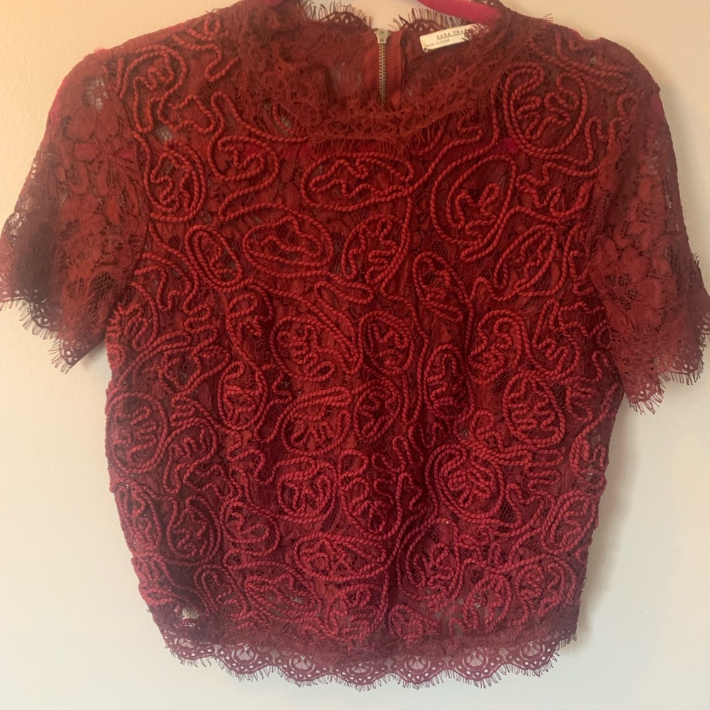 ZARA LACE SHIRT BURGUNDY